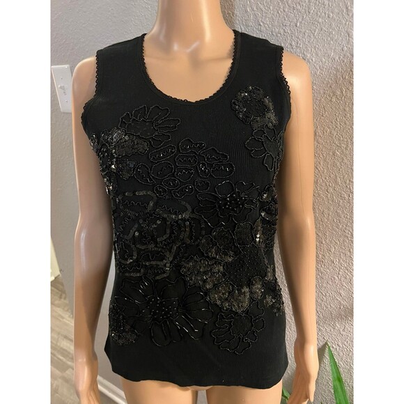MULTIPLES SLEEVELESS SEQUIN EMBROIDERY TOP BLACK size 0 - Picture 8 of 8